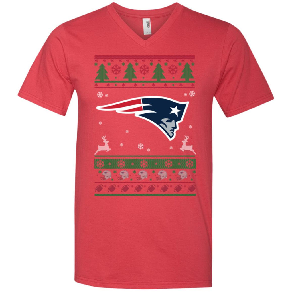 New England Patriots Logo Football Teams Ugly Christmas Sweater Men V-Neck T-Shirt