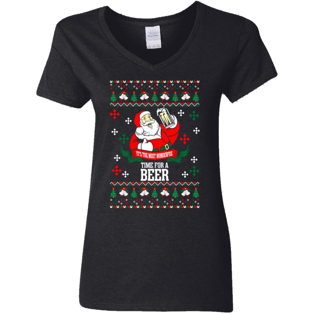 It's The Most Wonderful Time For A Beer Ugly Christmas Women V-Neck T-Shirt