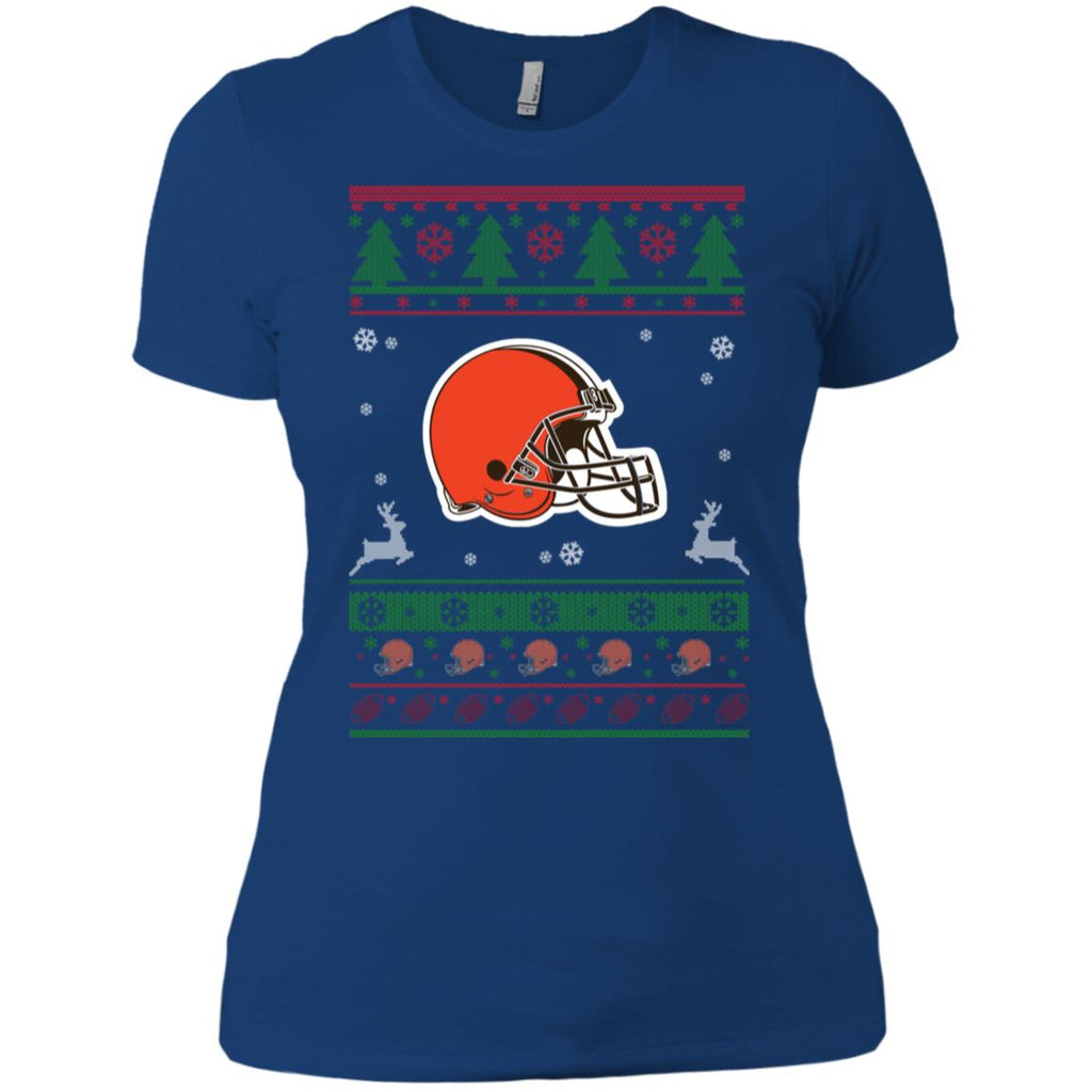 Cleveland Browns Logo Football Teams Ugly Christmas Sweater Women T-Shirt