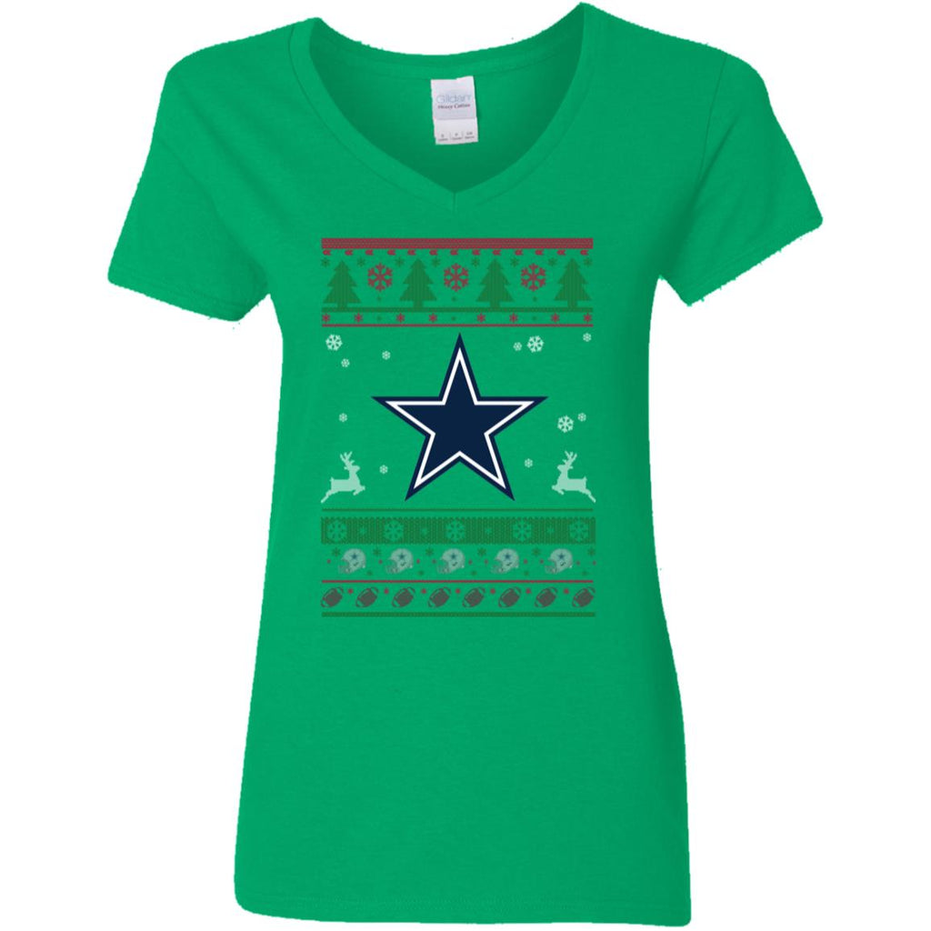 Dallas Cowboys Logo Football Teams Ugly Christmas Sweater Women V-Neck T-Shirt