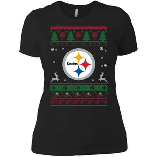 Pittsburgh Steelers Logo Football Teams Ugly Christmas Sweater Women T-Shirt