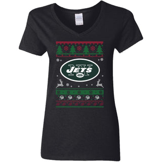 New York Jets Logo Football Teams Ugly Christmas Sweater Women V-Neck T-Shirt