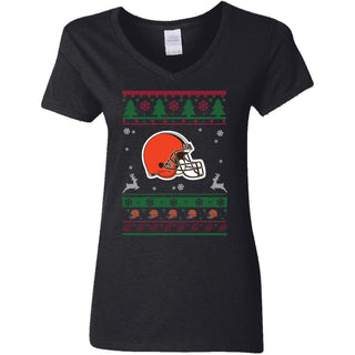 Cleveland Browns Logo Football Teams Ugly Christmas Sweater Women V-Neck T-Shirt