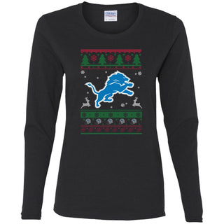 Detroit Lions Logo Football Teams Ugly Christmas Sweater Women Long Sleeve Shirt