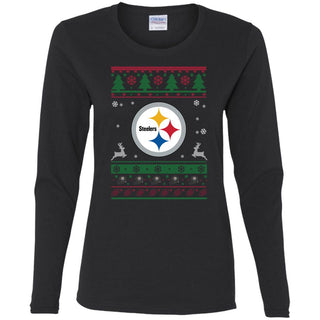 Pittsburgh Steelers Logo Football Teams Ugly Christmas Sweater Women Long Sleeve Shirt
