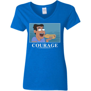 Rick And Morty Courage Is Eating A Hot Dog Women V-Neck T-Shirt