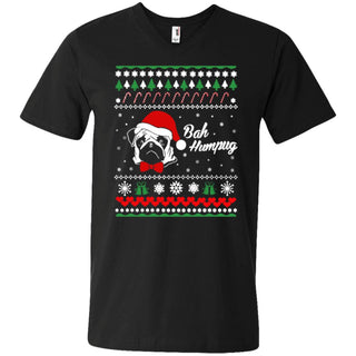 Bah Hum Pug Dog Christmas Men V-Neck T-Shirt