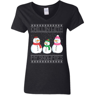 Chillin With My Snowmies Snowman Christmas Women V-Neck T-Shirt