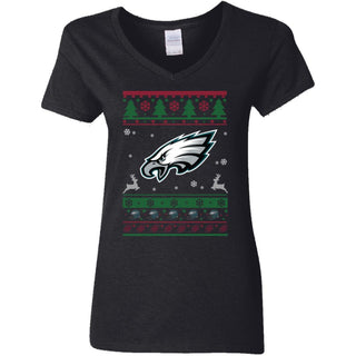 Philadelphia Eagles Logo Football Teams Ugly Christmas Sweater Women V-Neck T-Shirt