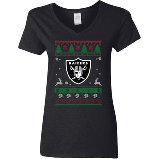 Oakland Raiders Logo Football Teams Ugly Christmas Sweater Women V-Neck T-Shirt