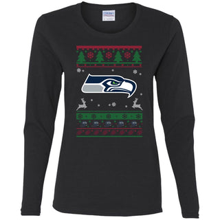 Seattle Seahawks Logo Football Teams Ugly Christmas Sweater Women Long Sleeve Shirt
