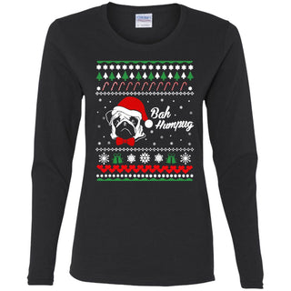 Bah Hum Pug Dog Christmas Women Long Sleeve Shirt