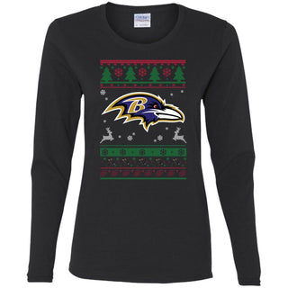 Baltimore Ravens Logo Football Teams Ugly Christmas Sweater Women Long Sleeve Shirt
