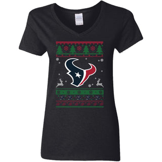 Houston Texans Logo Football Teams Ugly Christmas Sweater Women V-Neck T-Shirt
