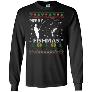 Merry Fishmas Ugly Christmas Men Long SLeeve Shirt